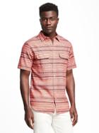 Old Navy Slim Fit Linen Blend Pocket Shirt For Men - Coral Arrangement