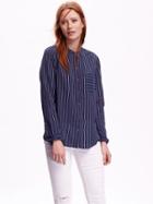 Old Navy Womens Striped Mandarin Collared Top Size L - Navy Stripe
