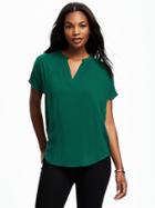 Old Navy Mandarin Collar V Neck Top For Women - Victorian Jade