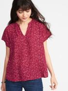 Old Navy Womens Relaxed Split-neck Georgette Blouse For Women Purple Ditsy Floral Size Xs