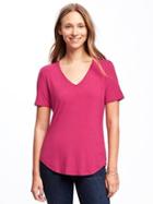 Old Navy Luxe Curved Hem V Neck Tee For Women - Party Started Pink