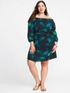 Old Navy Womens Plus-size Printed Tie-belt Shift Dress Navy Palm Print Size 3x