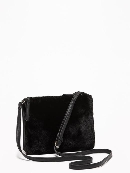 Old Navy Womens Faux-fur/faux-suede Dual-pouch Crossbody Bag For Women Black Size One Size