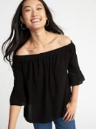 Old Navy Womens Relaxed Off-the-shoulder Ruffle-sleeve Top For Women Black Size S