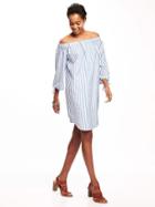 Old Navy Striped Off The Shoulder Shift Dress For Women - Blue Stripe