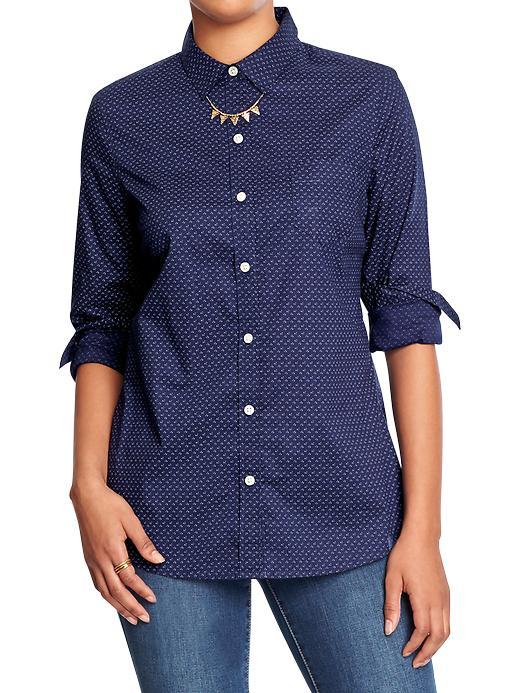 Old Navy Womens Women';s Classic Patterned Shirts Navy Blue Print Size S