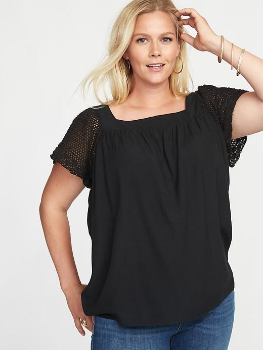 Old Navy Womens Plus-size Crochet-sleeve Top Black Size 2x