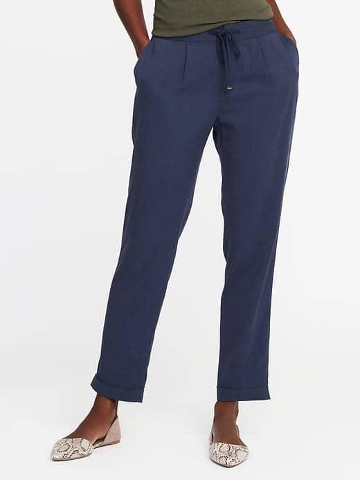 Old Navy Mid Rise Pleated Soft Pants For Women - Darkest Hour