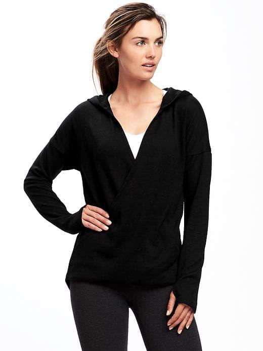 Old Navy Go Warm Front Wrap Fleece Hoodie For Women - Black