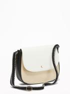 Old Navy Womens Color-blocked Straw/faux-leather Saddle Bag For Women Bone Size One Size