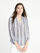 Old Navy Womens Relaxed Linen-blend Striped Top For Women Blue Variegated Stripe Size L