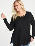 Old Navy Womens Slub-knit Lattice-neck Plus-size Luxe Tunic Black Size 1x