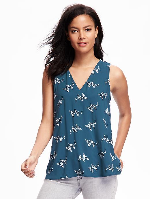 Old Navy Printed Shirred Back Blouse For Women - Teal Print