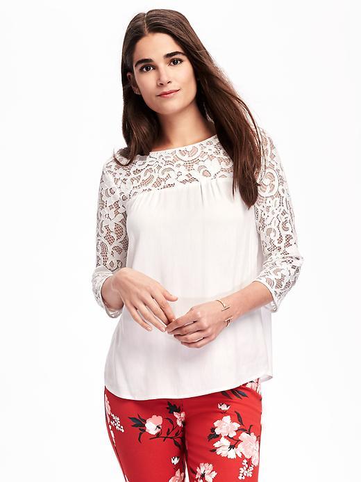 Old Navy Relaxed Lace Trim Blouse For Women - Whipped Cream