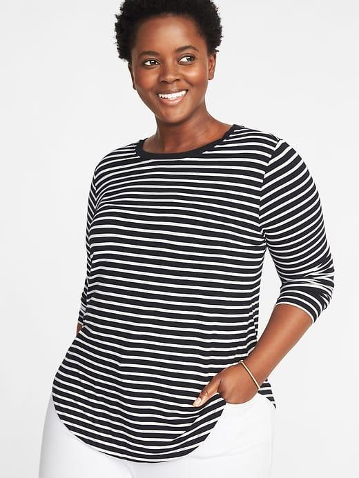 Old Navy Womens Luxe Plus-size Crew-neck Tee O.n. New Black Stripe Size 2x