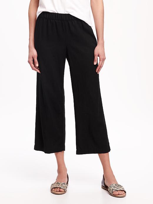 Old Navy Mid Rise Linen Blend Cropped Wide Leg Pants For Women - Black