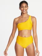 Textured-stripe One-shoulder Swim Top For Women