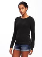 Old Navy Relaxed Textured Lace Up Sweater For Women - Black