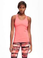 Old Navy Go Dry Fitted Performance Seamless Tank For Women - Red It Neon Polyester