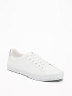 Old Navy Womens Faux-leather Classic Sneakers For Women Bright White Size 8 1/2