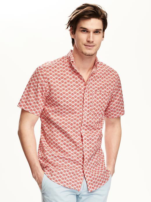 Old Navy Slim Fit Patterned Shirt For Men - Apple Guava