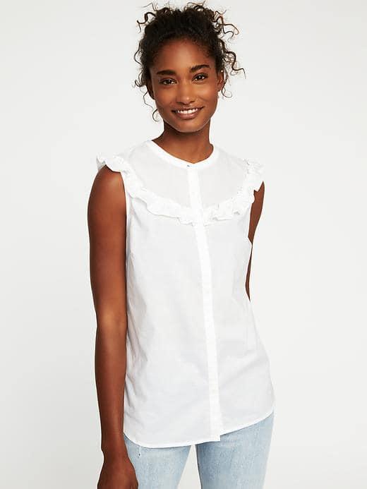 Old Navy Ruffled Yoke Sleeveless Shirt For Women - Calla Lillies