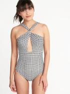 Old Navy Womens Twist-strap Cutout Swimsuit For Women Gingham Size Xxl