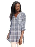 Old Navy Gauzy Hi Lo Plaid Tunic For Women - White & Blue Plaid