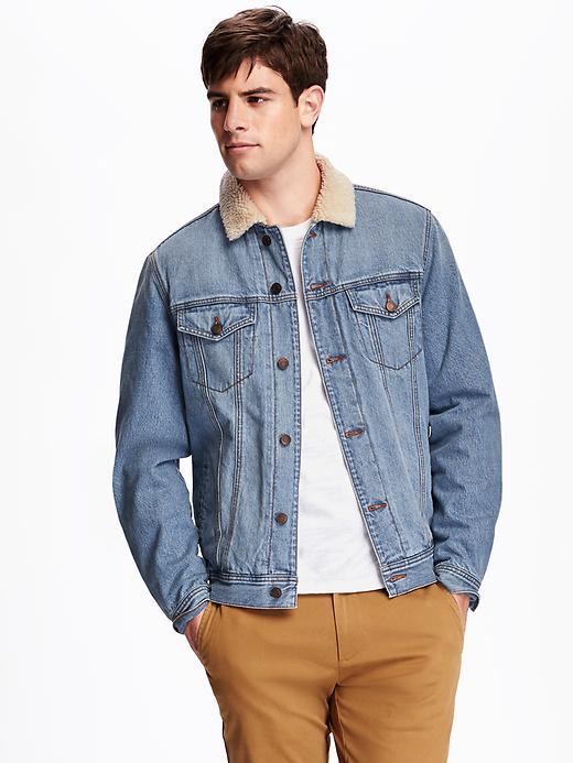 Old Navy Sherpa Lined Denim Jacket For Men - Sheri