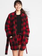 Old Navy Womens Sherpa Tie-belt Robe For Women Red Buffalo Plaid Size M/l