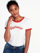 Old Navy Womens Slim-fit Graphic Ringer Tee For Women Optimist Size L