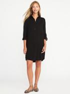Old Navy Twill Button Front Shirt Dress For Women - Blackjack