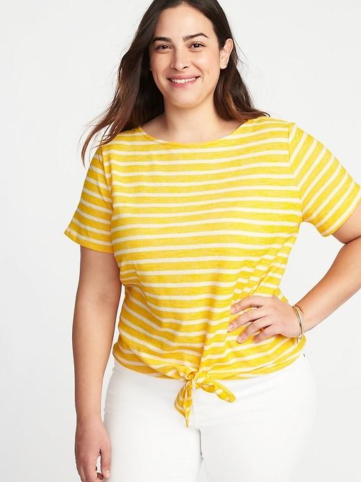 Old Navy Womens Relaxed Plus-size Tie-hem Top Lemon Stripe Size 1x