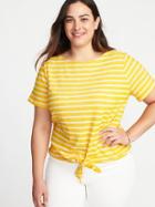 Old Navy Womens Relaxed Plus-size Tie-hem Top Lemon Stripe Size 1x