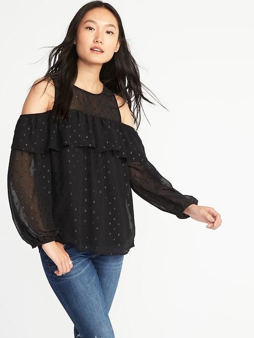 Old Navy Womens Cold-shoulder Sparkle Top For Women Blackjack Size S