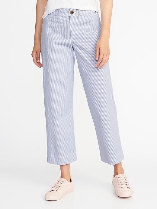 Old Navy Womens Mid-rise Cropped Wide-leg Chinos For Women Blue Stripe Size 0