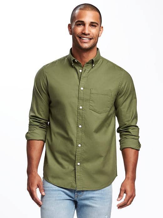 Old Navy Regular Fit Stretch Oxford Shirt For Men - Olive Through This