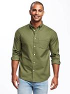 Old Navy Regular Fit Stretch Oxford Shirt For Men - Olive Through This
