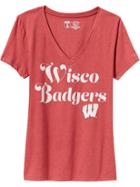 Old Navy Womens College Team V Neck Tee Size L - Wisconsin