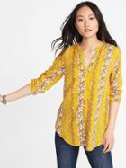 Old Navy Womens Relaxed Lightweight Popover Top For Women Yellow Floral Size S