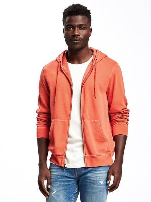 Old Navy Garment Dyed Fleece Full Zip Hoodie For Men - Hot Tamale