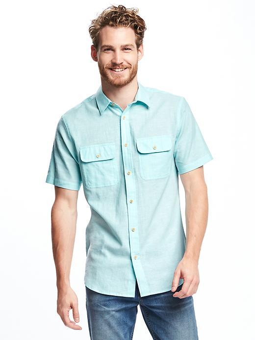 Old Navy Slim Fit Linen Blend Pocket Shirt For Men - Come Sail Away