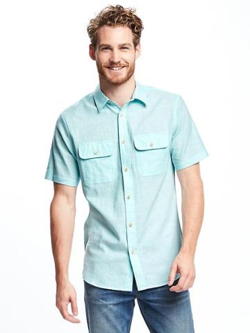 Old Navy Slim Fit Linen Blend Pocket Shirt For Men - Come Sail Away