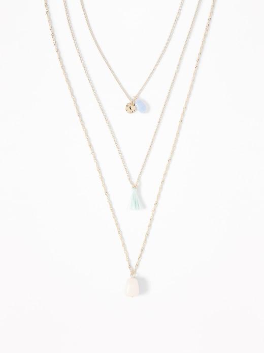 Layered Stone Tassel Necklace For Women
