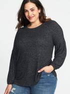 Old Navy Womens Relaxed Plus-size Balloon-sleeve Plush-knit Top Black Size 3x