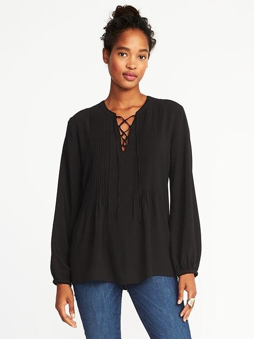 Old Navy Womens Pintuck Lace-yoke Swing Top For Women Blackjack Size S
