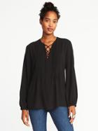 Old Navy Womens Pintuck Lace-yoke Swing Top For Women Blackjack Size S