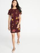 Old Navy Womens Ponte-knit Sheath Dress For Women Burgundy Floral Size M