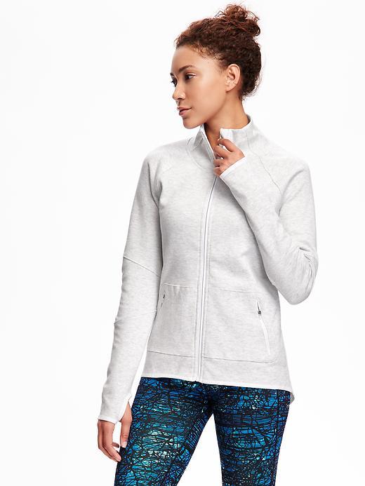 Old Navy Performance Fleece Full Zip Jacket For Women - Light Grey Heather