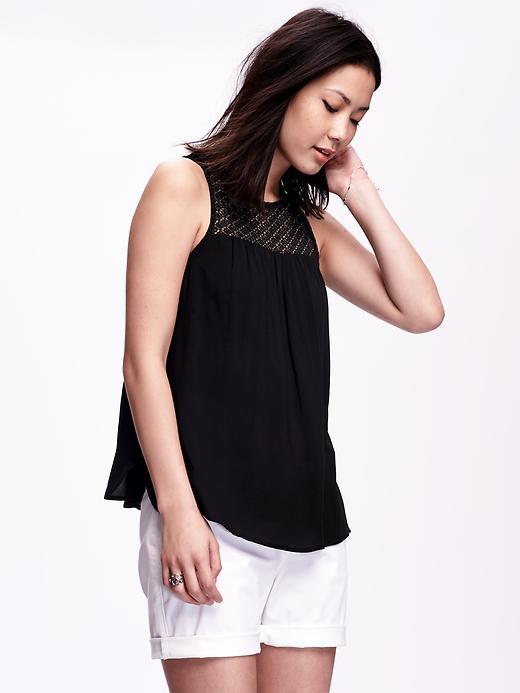 Old Navy Sleevless Crochet Yoke Tank For Women - Black